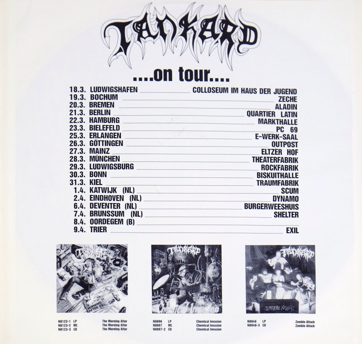 Tankard's Tour dates in Germany and The Netherlands  